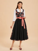 Women’s Oktoberfest Black Rose Floral Dirndl Dress with Red Apron