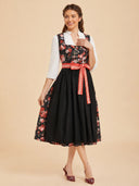 Women’s Oktoberfest Black Rose Floral Dirndl Dress with Red Apron