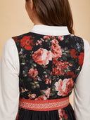 Women’s Oktoberfest Black Rose Floral Dirndl Dress with Red Apron