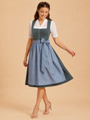 Damen zweifarbiges Dirndlkleid mit Knopfleiste und Schürze
