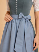 Dusty Blue Oktoberfest Dirndl & White Puff Sleeve Blouse Set