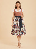 Women’s Oktoberfest Brown & Floral Midi Dirndl Dress with Apron