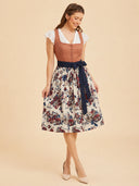 Women’s Oktoberfest Brown & Floral Midi Dirndl Dress with Apron