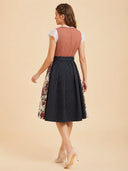 Women’s Oktoberfest Brown & Floral Midi Dirndl Dress with Apron