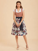 Vestito Dirndl floreale da donna con scollo a cuore e grembiule a pois