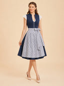 Women’s Oktoberfest Blue Midi Dirndl Dress with Floral Apron