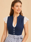 Women’s Oktoberfest Blue Midi Dirndl Dress with Floral Apron