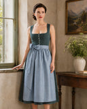 Women's Two Tone Dirndl Dress Button Down with Apron
