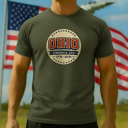 Men's American 250th Ohio Badge Design Patriotic Printed T-shirt