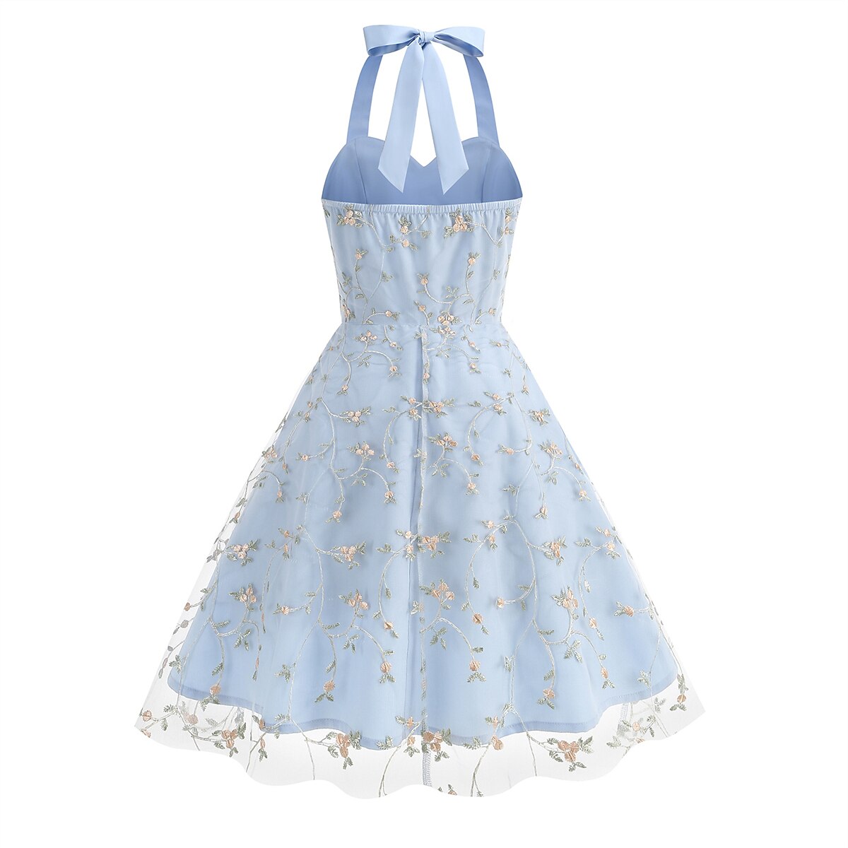 Floral Embroidered Halter Midi Dress