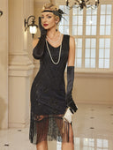 Black Beading Tassel Flapper Dress
