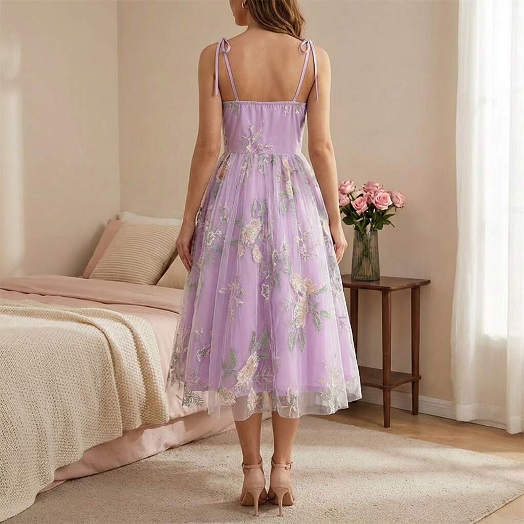 Floral Embroidered Sweetheart Midi Dress