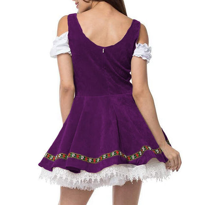 Oktoberfest Bavarian Purple Dirndl Dress with Apron