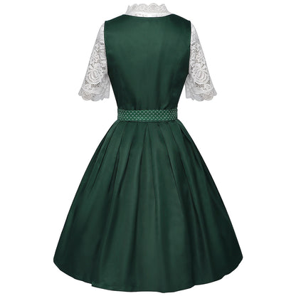 Oktoberfest Bavarian Dirndl Dress with Apron and Lace Blouse