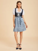 Oktoberfest Blue Mini Dirndl Dress with Lace-Up Bodice