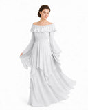 Renaissance-Inspired Off-Shoulder Ruffle Maxi Dress