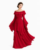 Renaissance-Inspired Off-Shoulder Ruffle Maxi Dress
