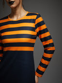Women's Orange Black Striped Gothic Halloween Dress