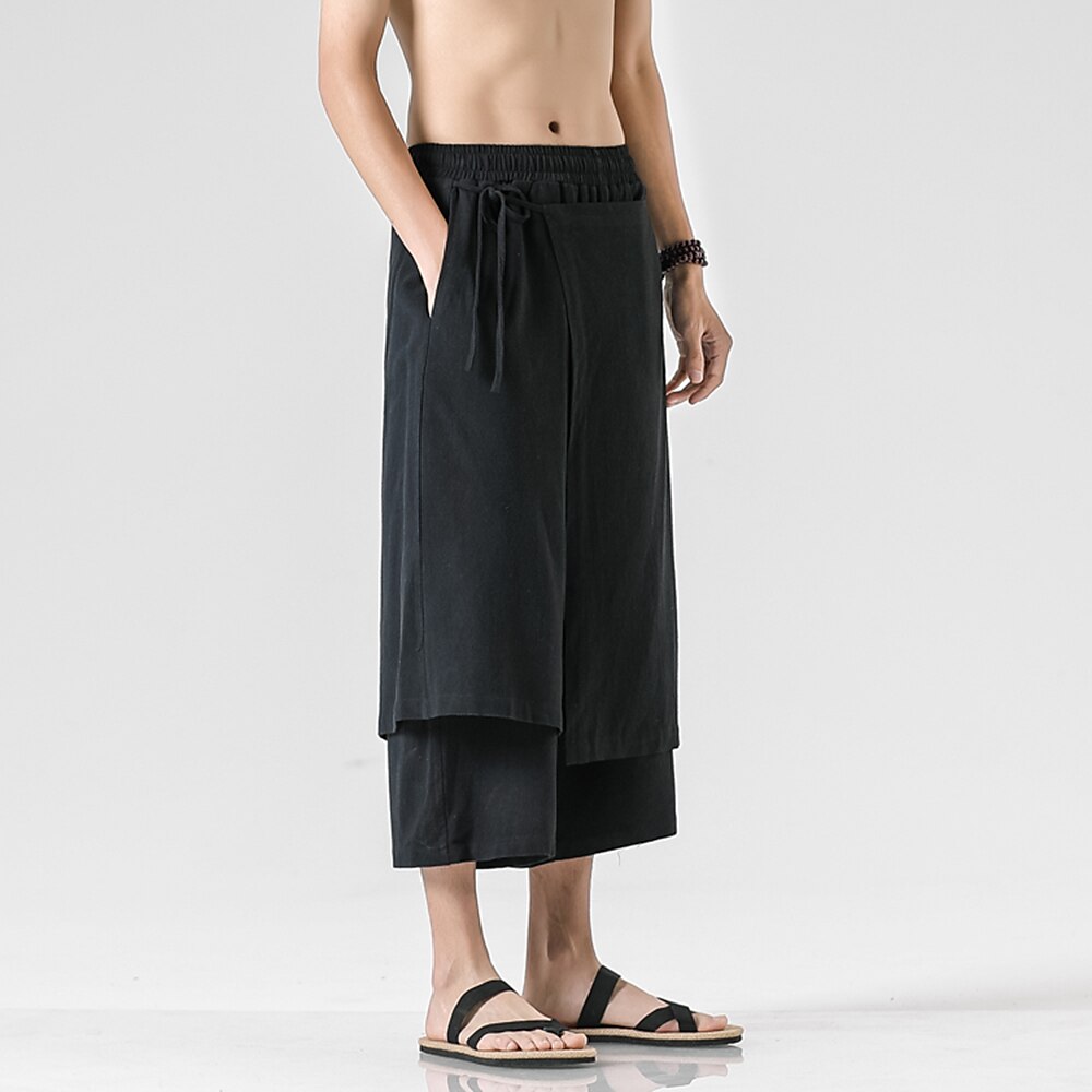 Retro Style Faux Two Piece Design Linen Pants - Retrorobe