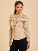 Women's Beige Off-Shoulder Ruffle Pirate Costume Set