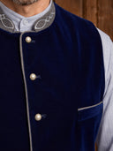 Set da uomo composto da gilet Gatsby in velluto blu navy anni '20 e cappello trilby, 2 pezzi