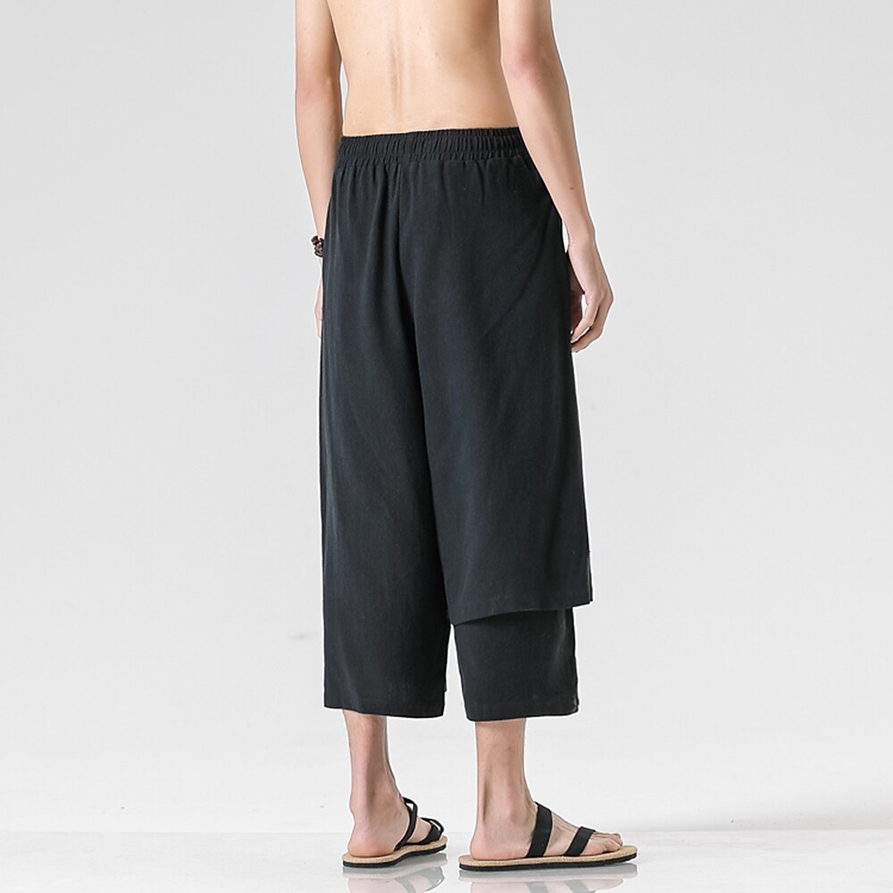 Retro Style Faux Two Piece Design Linen Pants - Retrorobe
