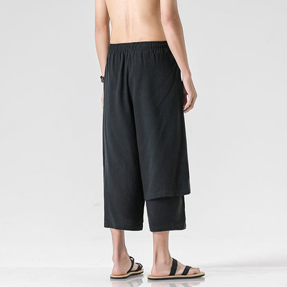 Retro Style Faux Two Piece Design Linen Pants - Retrorobe