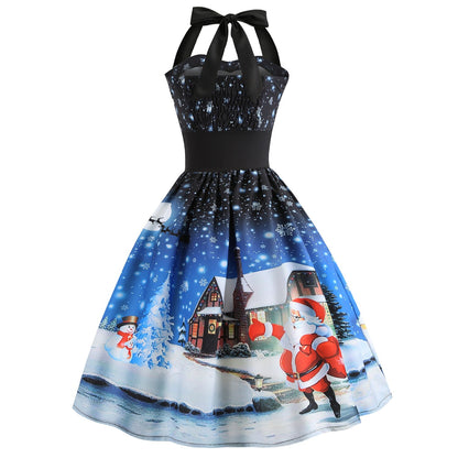 Retro Christmas Santa Halter Dress