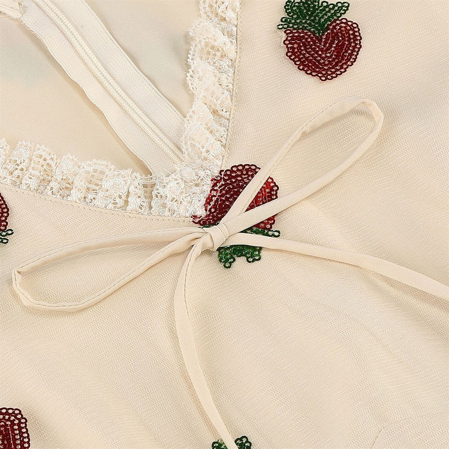 Strawberry Embroidered Mesh Midi Dress