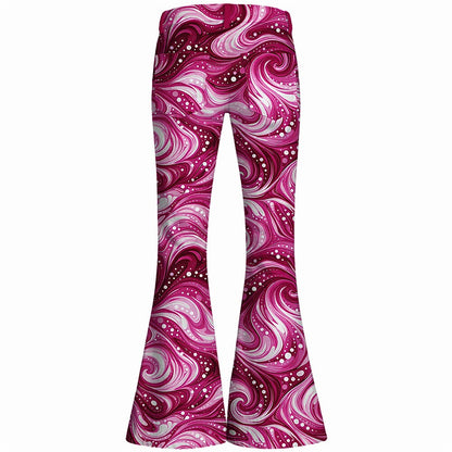 Retro 70s Swirling Waves High Waist Wide Flared Trousers