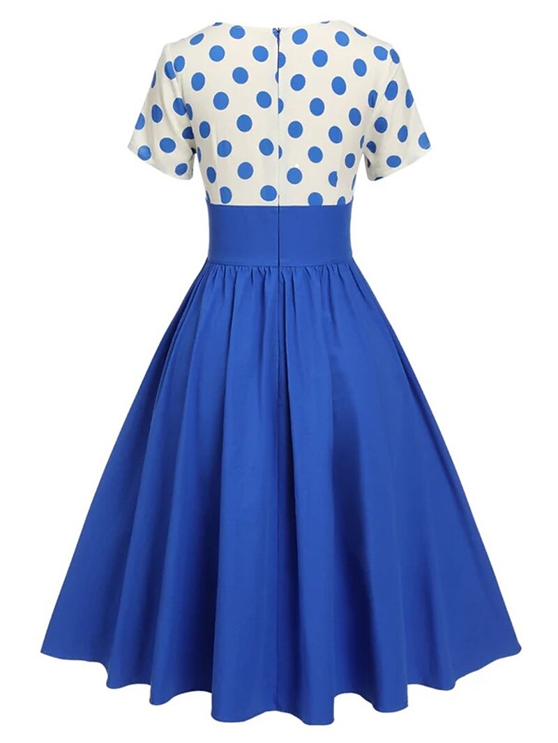 Women's 1950s Polka Dot V-Neck High Waist Swing Dress
