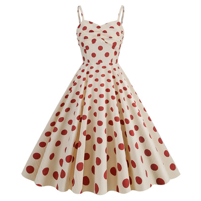 Women's 1950s Polka Dot Spaghetti Strap Swing Dress
