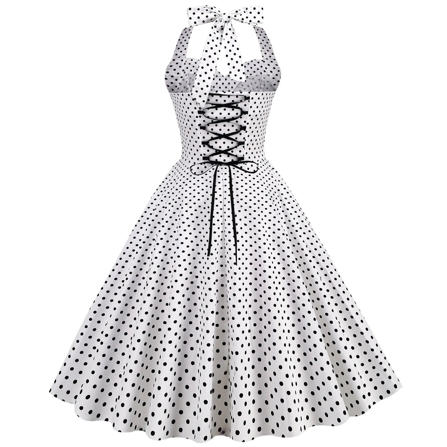 Women's 1950s Polka Dot Halter Neck Swing Dress