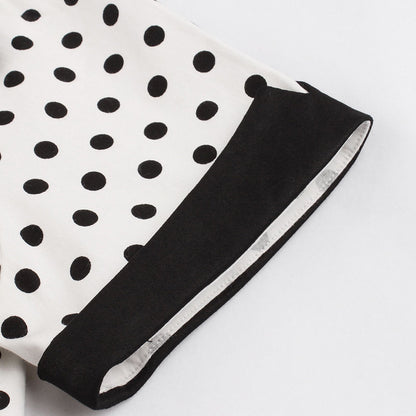 Women's 1950s Polka Dot Patchwork Sweetheart Neck Short Sleeve A-Line Dress