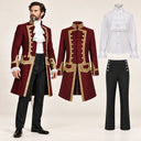 Men's Burgundy Gold-Border Victorian Gentleman 3-Piece Costume Set