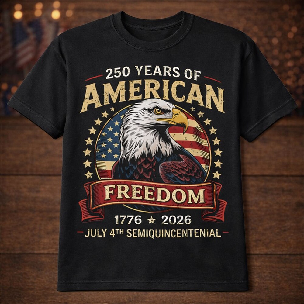 Men's American 250th Eagle American Flag Freedom Patriotic Printed T-shirt