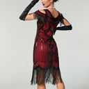 Vestido flapper rojo de lentejuelas estilo Art Deco