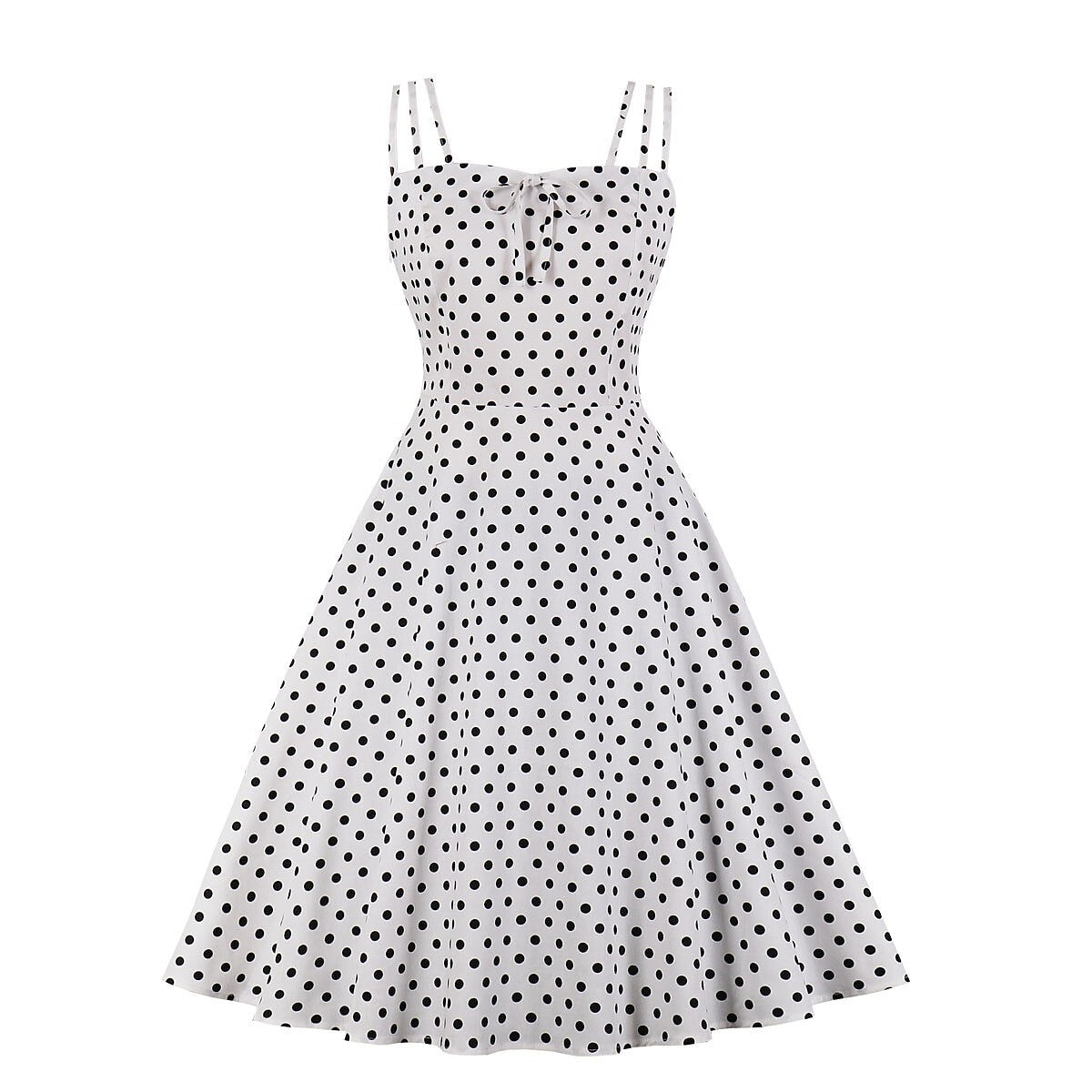 Women's 1950s Polka Dot Spaghetti Strap Bow A-Line Rockabilly Dress