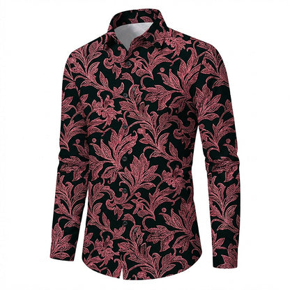 Retro 70S Vintage Baroque Floral Pattern Long Sleeves Collar Shirt