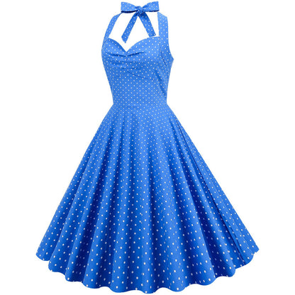 Women's 1950s Polka Dot Halter Neck Swing Dress