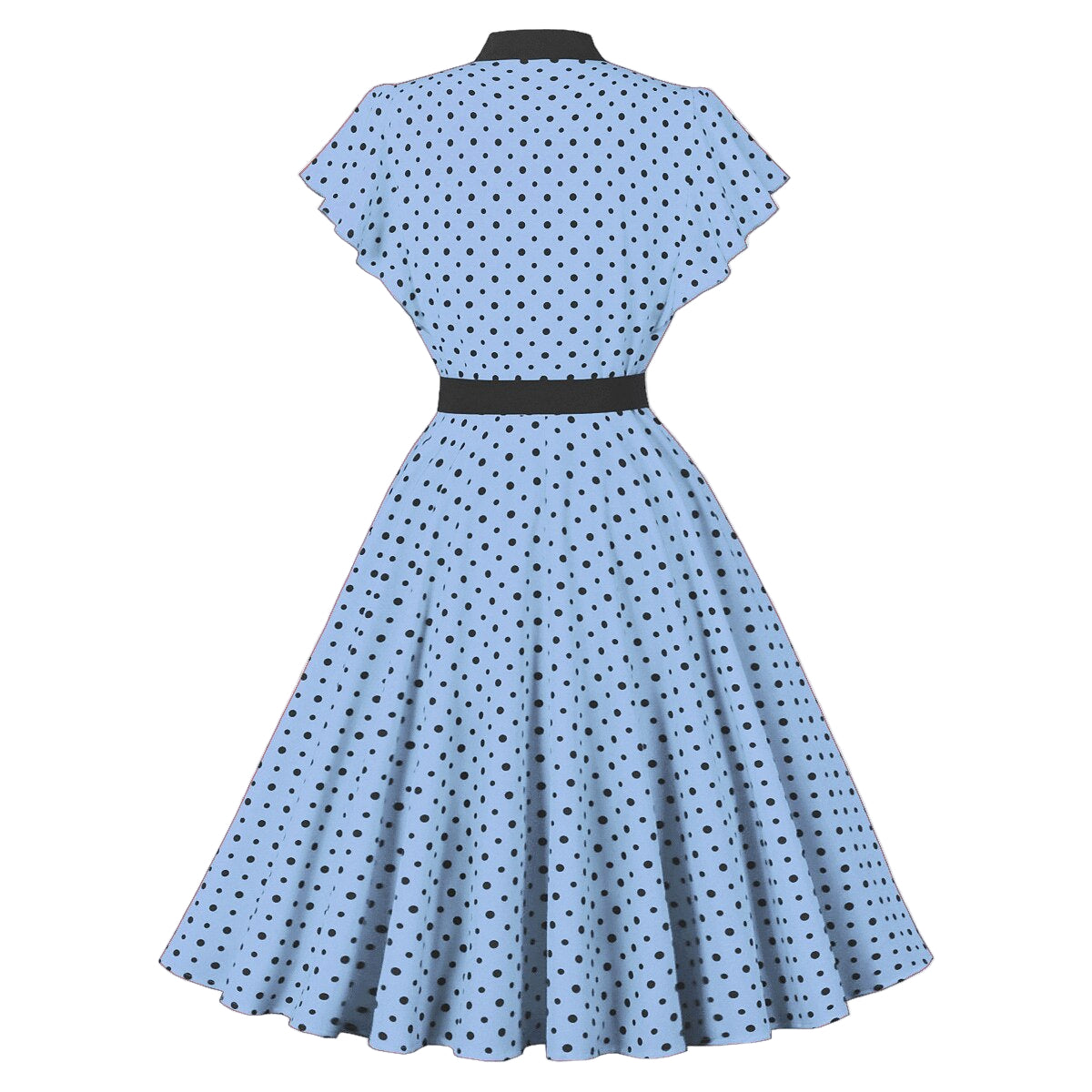 Women's 1950s Polka Dot Bow Tie Neck Short Sleeve A-Line Rockabilly Dress