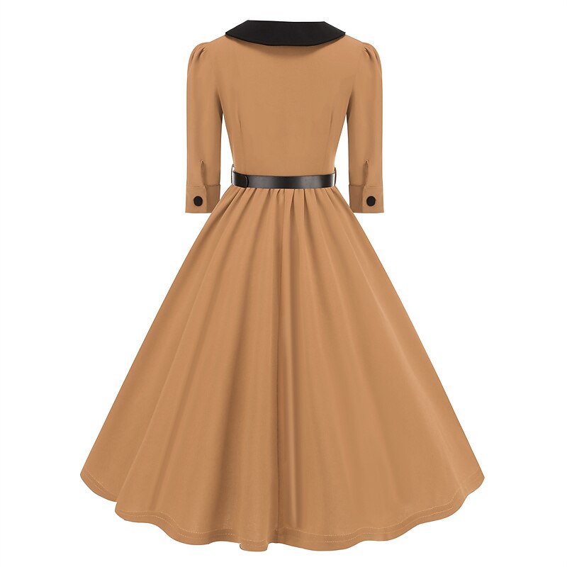 Women's 1950s Peter Pan Collar Half Sleeve A-Line Dress