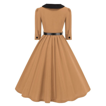 Women's 1950s Peter Pan Collar Half Sleeve A-Line Dress