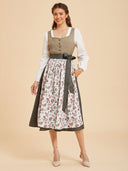 Oktoberfest Olive Green Dirndl Dress with Floral Apron