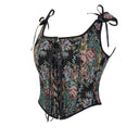 Floral Lace-up Front Vest U-Back 10 Bones Corset - Retrorobe