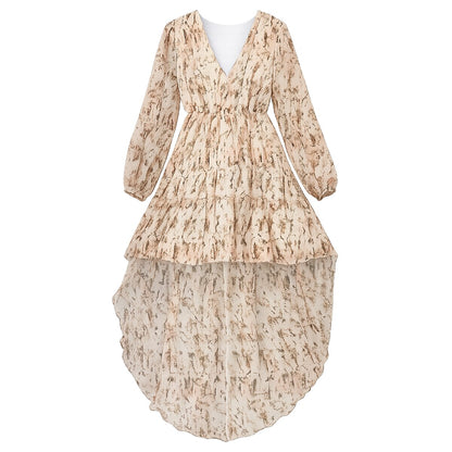 Retro 70s Bohemian Floral High-low Hem Dress