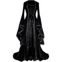 Women's Black Gothic Witch Dress & Burgundy Cloak 4-Piece Costume Set