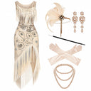 Women's Champagne 1920s Bodice Fringe 6-Piece Set