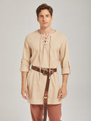 Men's Beige Lace-Up Medieval Tunic Costume Set