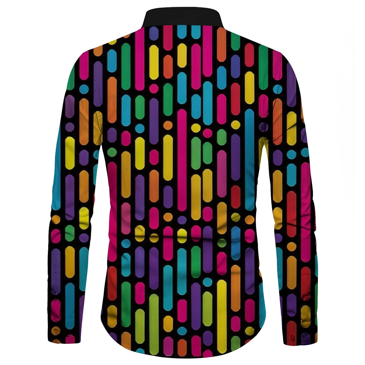 Retro 70S Neon Geometric Bar Long Sleeves Collar Shirt